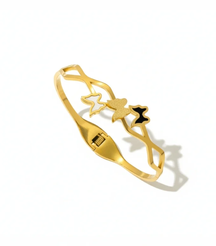 Trio Butterfly Inlay Hinged Bangle