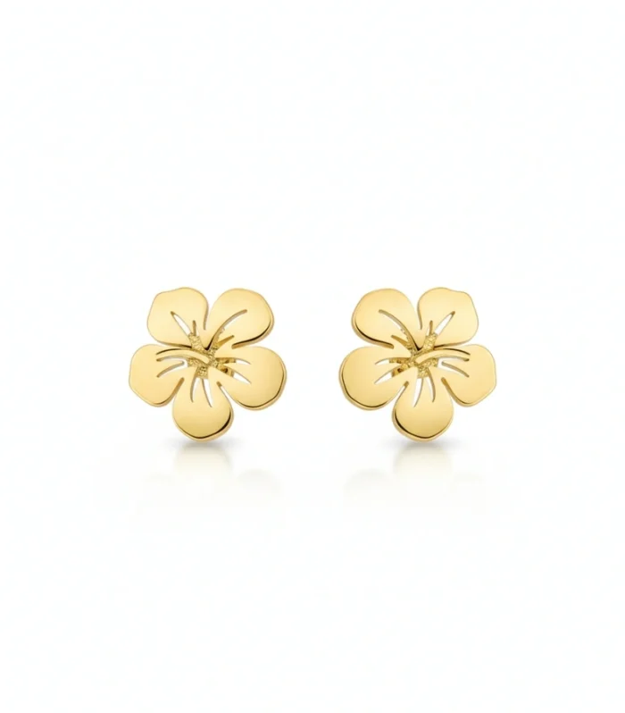 Tropical Gold Hibiscus Stud Earrings