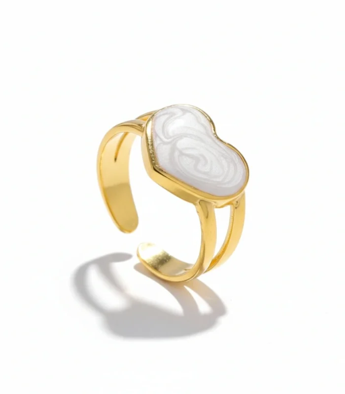 White Enamel Heart Ring