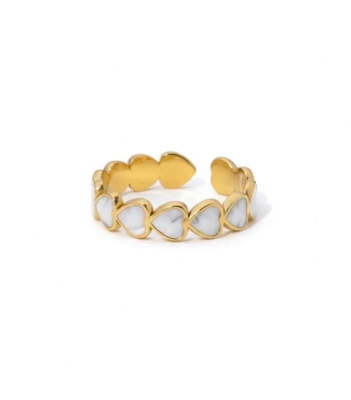 White Enamel Linked Hearts Ring