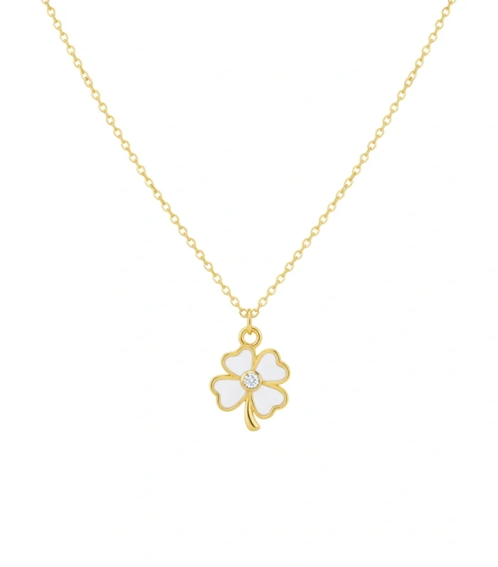 White Four-Leaf Clover Pendant Necklace
