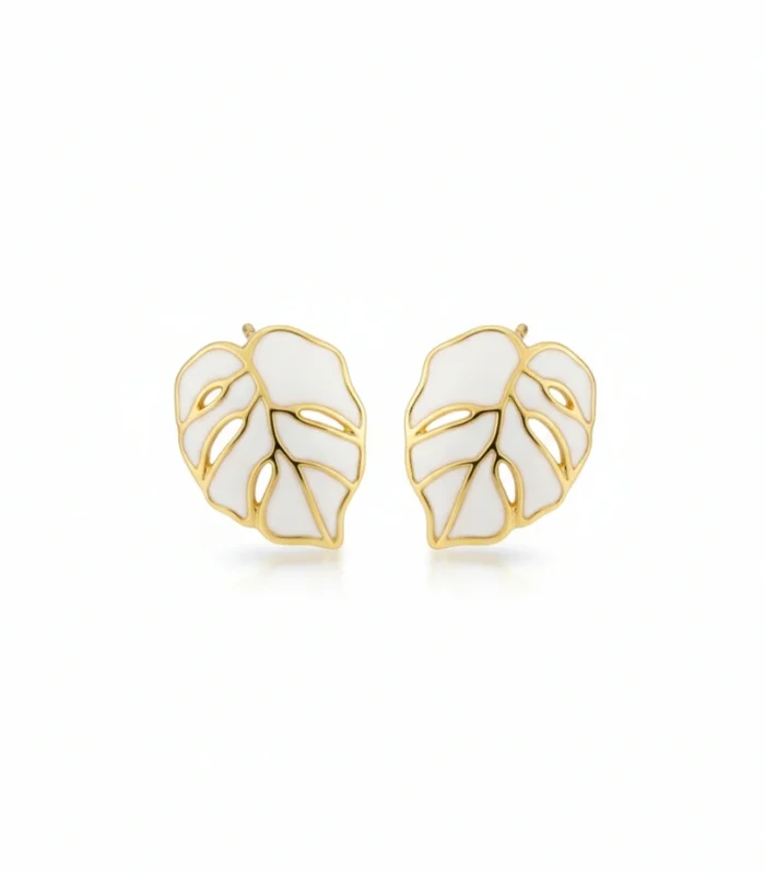White Monstera Leaf Stud Earrings