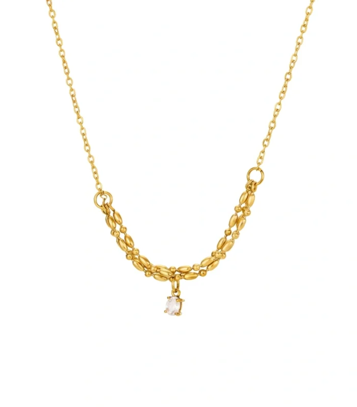 Beaded Chain Crystal Pendant Necklace