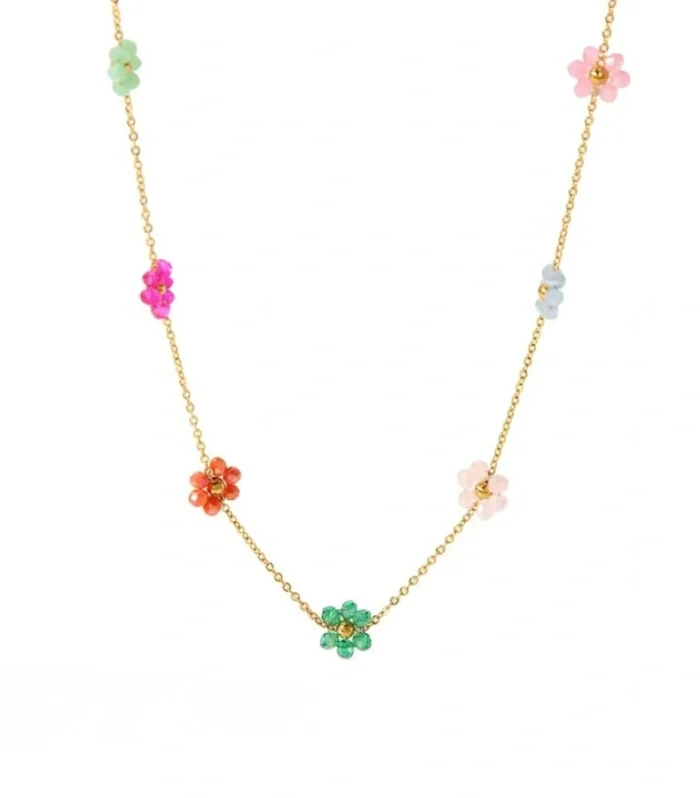 Blooming Floral Beaded Station Necklace