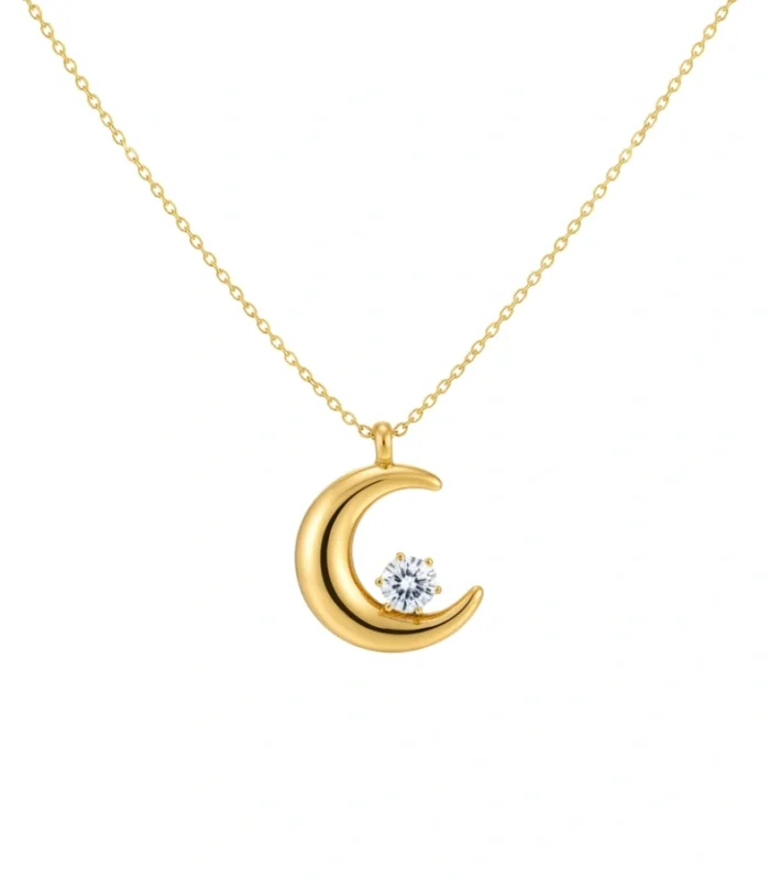 Celestial Moon & Crystal Pendant Necklace