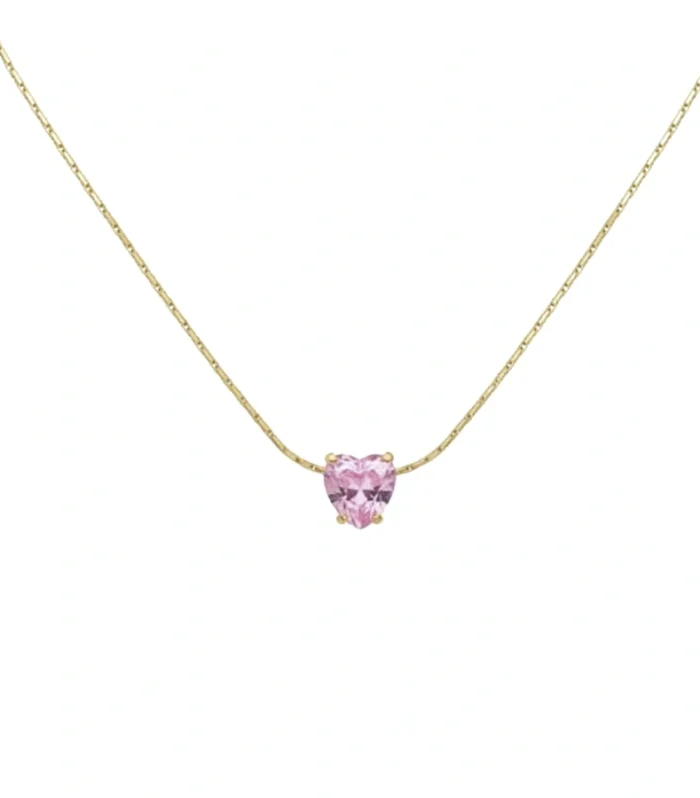 Dainty Pink Heart Crystal Pendant Necklace