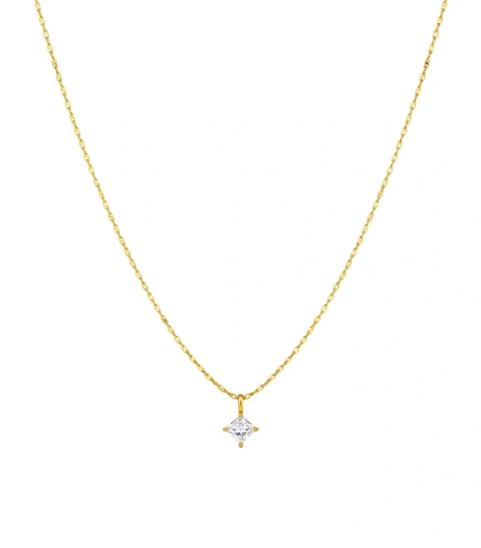Dainty Princess-Cut CZ Pendant Necklace
