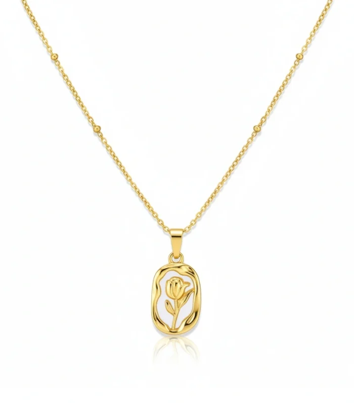 Elegant Tulip Enamel Pendant Necklace