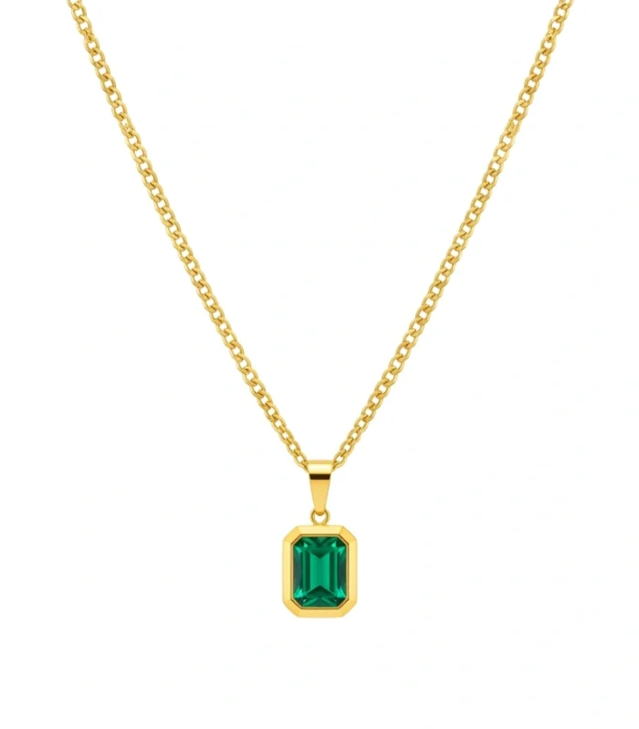 Emerald-Cut Green Stone Pendant Necklace