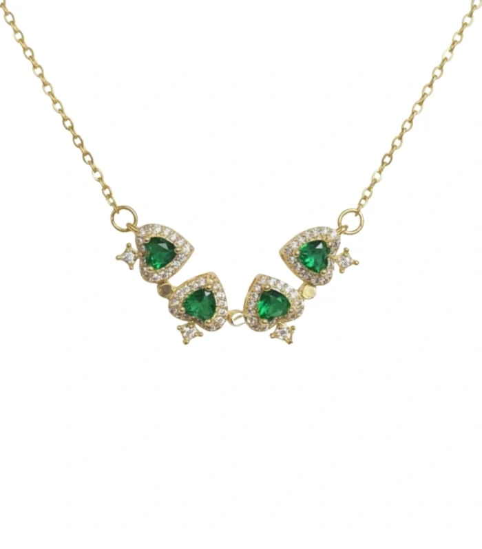 Magnetic Convertible Green Heart & Four-Leaf Necklace