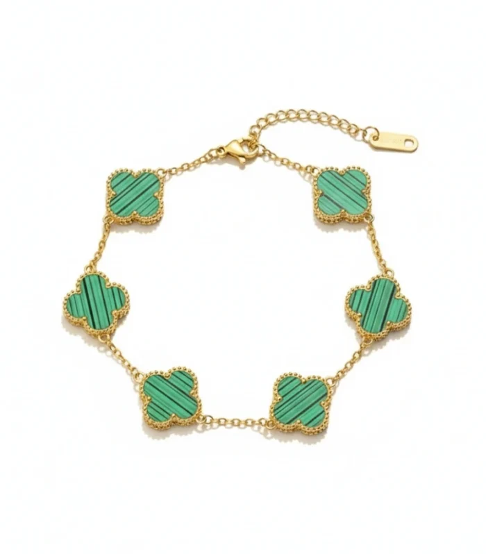 Malachite Clover Charm Bracelet