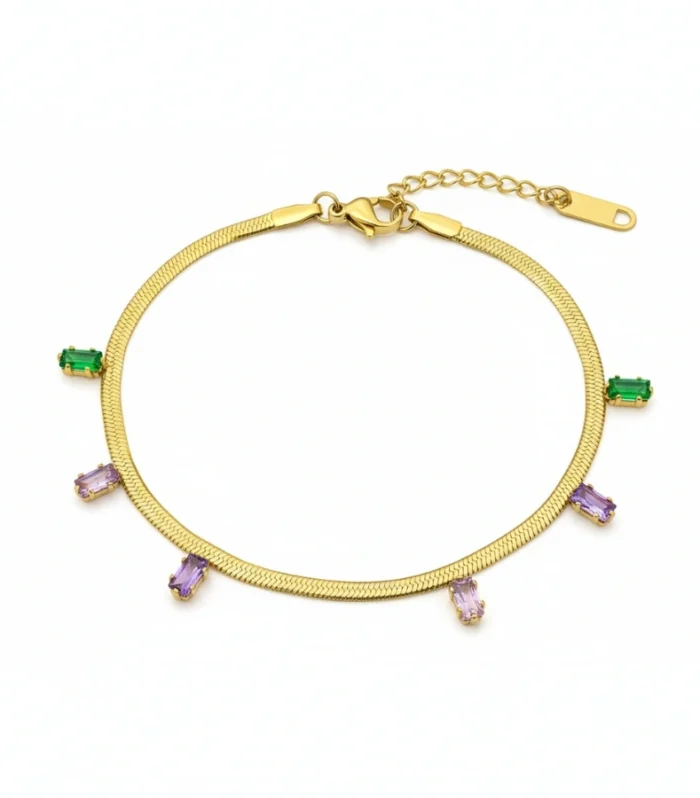 Multicolored Baguette Charm Snake Chain Bracelet
