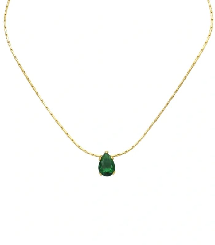 Pear-Cut Green Teardrop Pendant Necklace