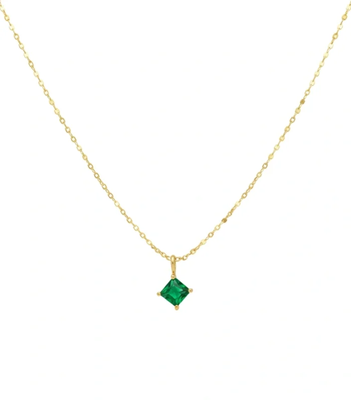 Princess-Cut Green Crystal Pendant Necklace