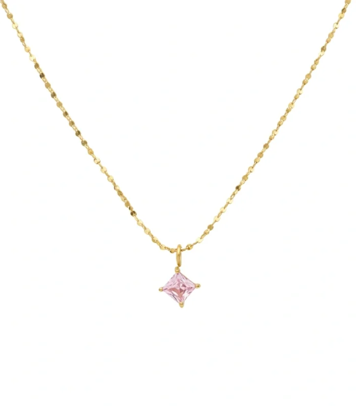 Princess-Cut Pink Crystal Pendant Necklace