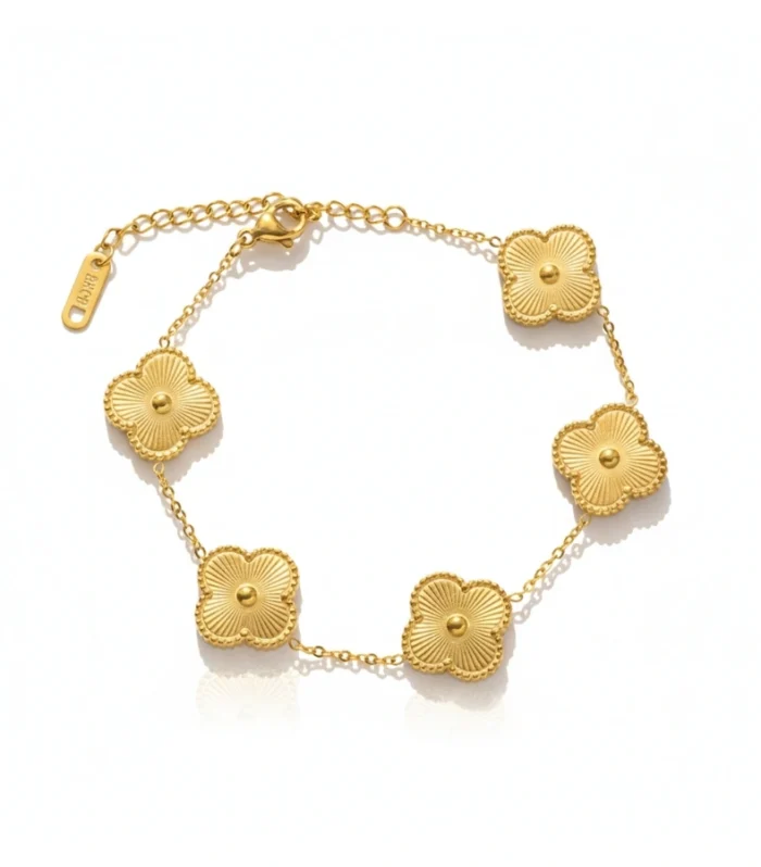 Radiant Four-Leaf Gold Clover Charm Bracelet