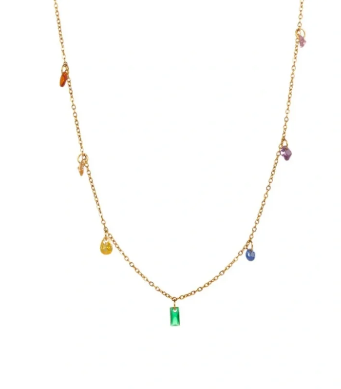 Radiant Rainbow Multi-Gemstone Station Necklace