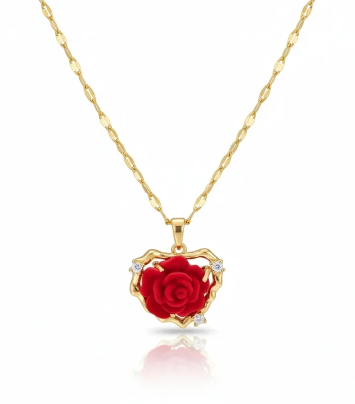 Red Rose Heart Pendant Necklace