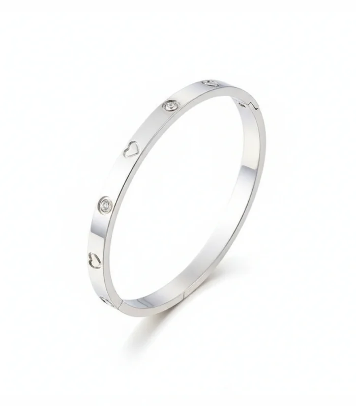 Romantic Heart and Crystal Silver Bangle