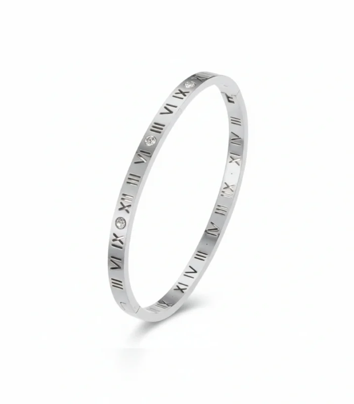 Silver Roman Numeral Crystal Bangle