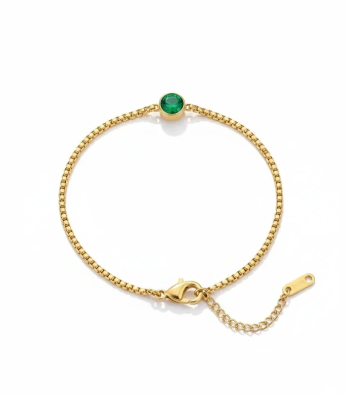 Solitaire Emerald Charm Box Chain Bracelet