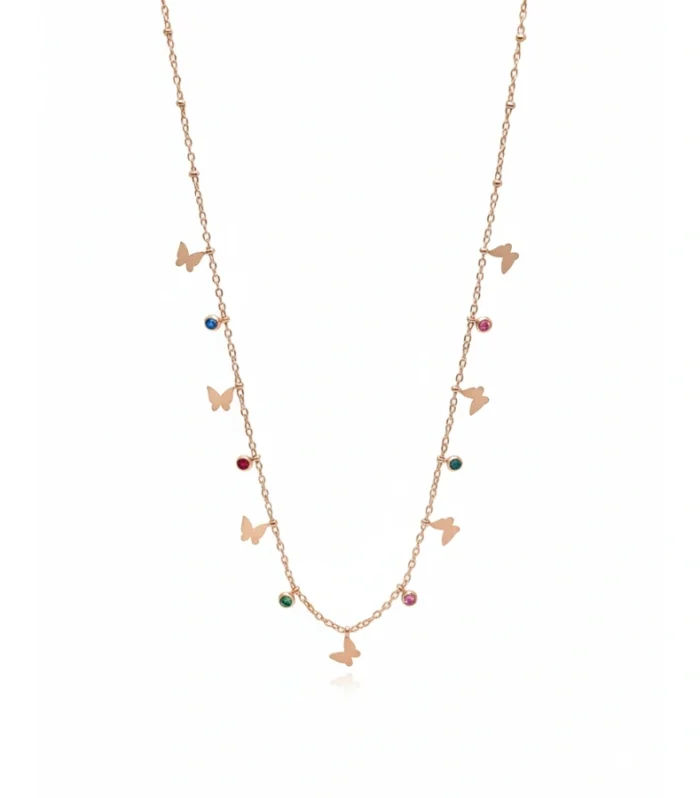 Whimsical Butterfly & Multi-Color Gem Station Necklace